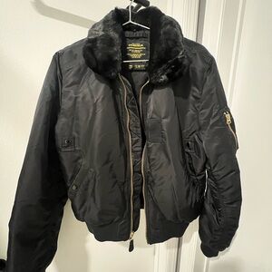 Alpha Industries Black Bomber Jacket with Faux Fur Collar